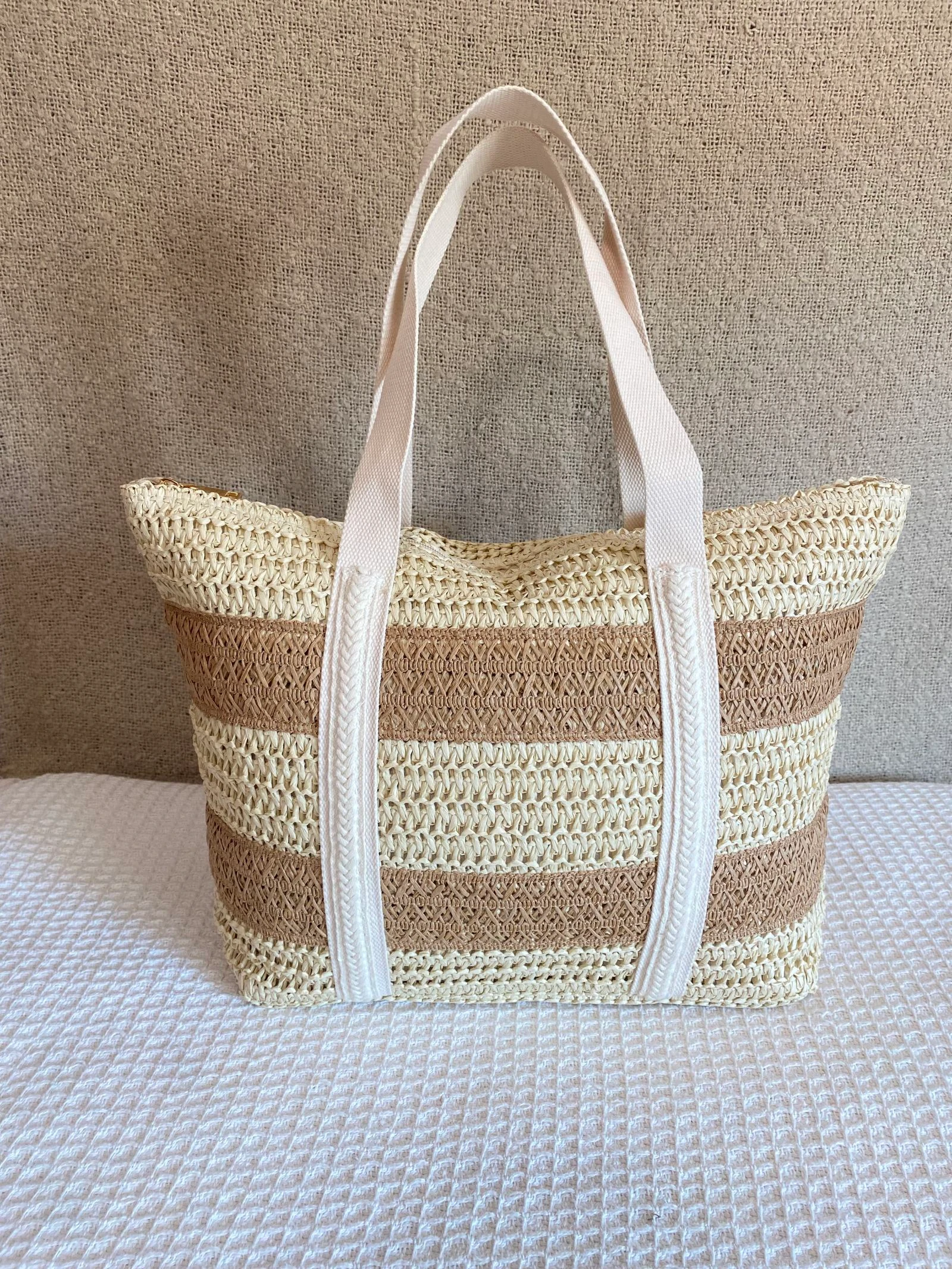 Bolso tote de rafia bicolor grande